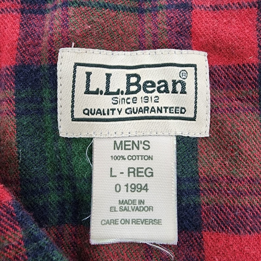 Vintage L.L. Bean Men's Plaid Sleep Shirt Nightgown Large Reg Cotton 1994 - Picture 5 of 5